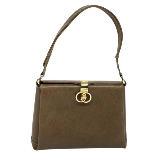 GUCCI Shoulder Bag Leather Brown Gold Auth - Picture 1 of 15